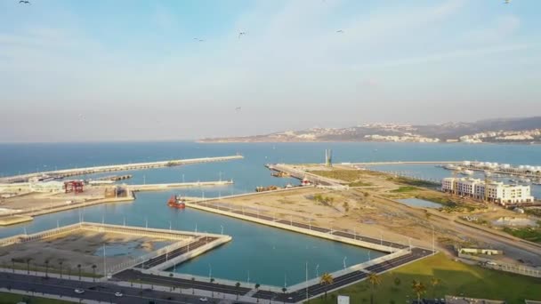 Drone Disparado Tânger Porto Marroquino Estreito Gibraltar — Vídeo de Stock