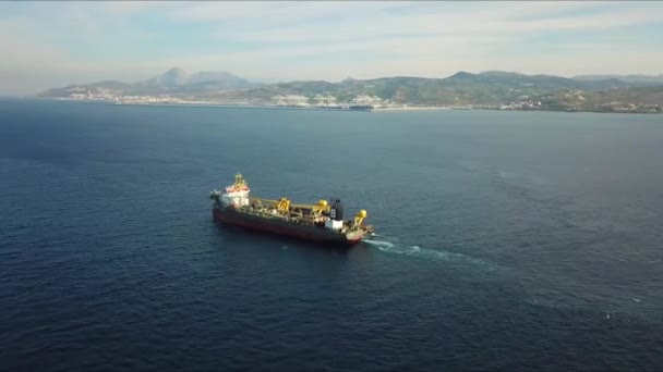 Aerial Shot Cargo Ship Tangier Med Port Located Strait Gibraltar — Stock Video