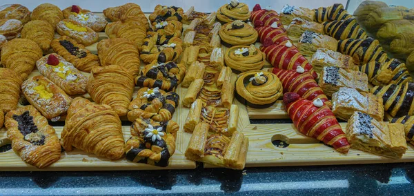 Pasteles Franceses Exhibición Una Confitería Franco — Foto de Stock