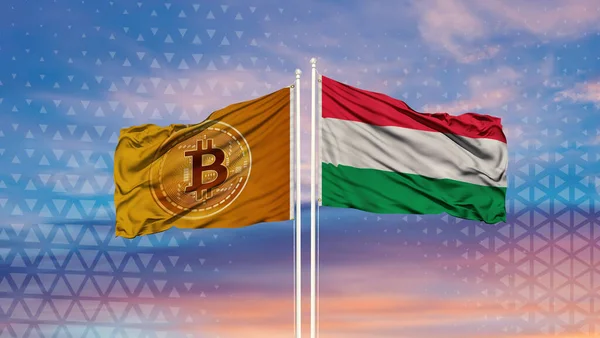 Flag Hungary Bitcoin Flag Waving Blue Sky — Stock Photo, Image