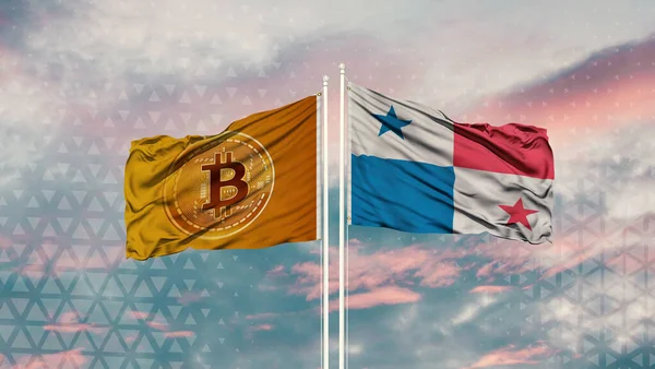 Panama Zászló Bitcoin Zászló Integetett Kék — Stock Fotó