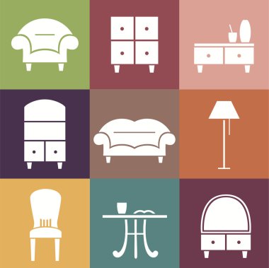 Flat vector icons. Furniture set. clipart