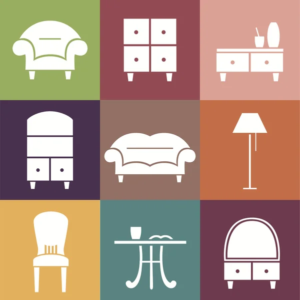 Iconos vectoriales planos. Conjunto de muebles . — Vector de stock