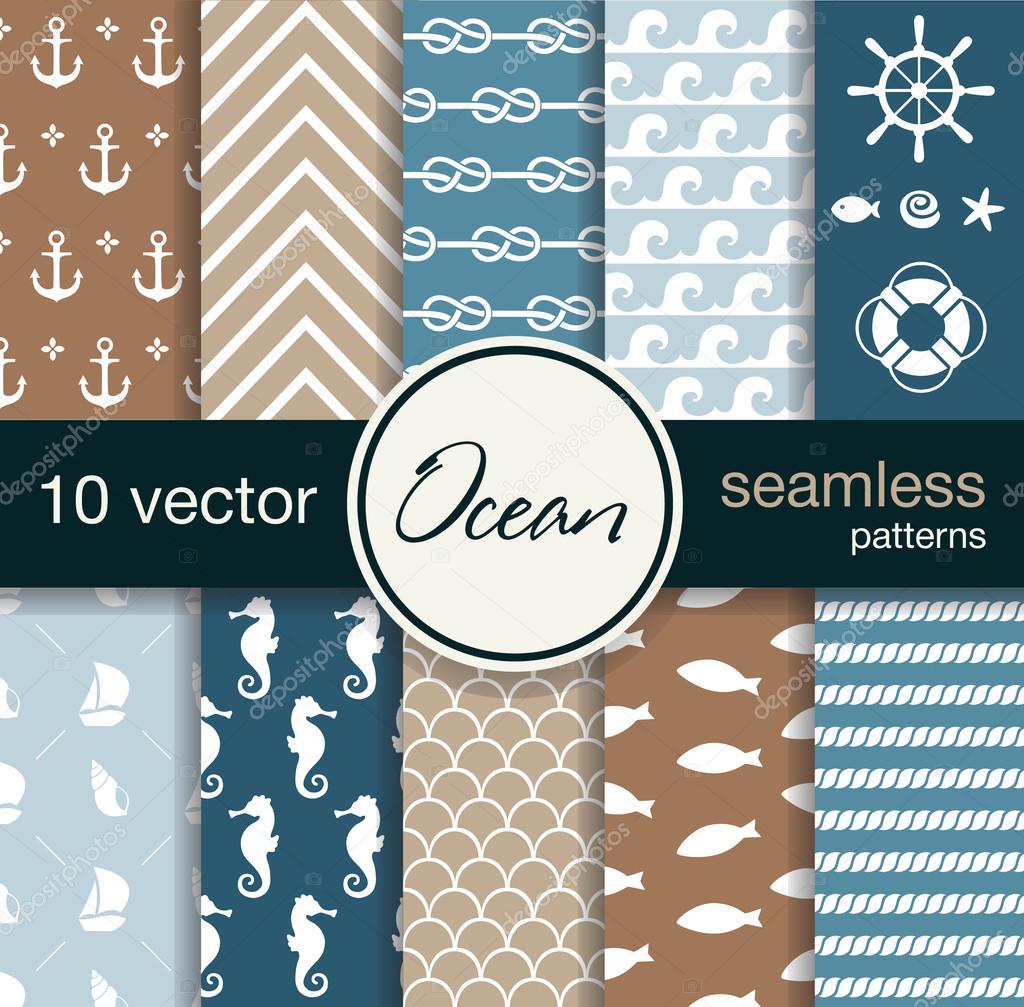 10 seamless vector patterns. Nautical theme.