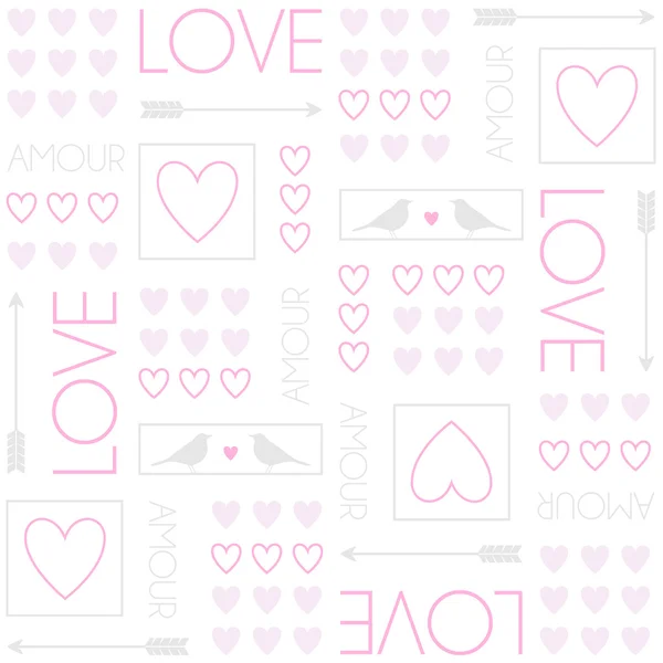 Pattern for gift wrapping. Birds and hearts. Romantic seamless vector pattern for Valentine's Day or wedding. — Stock Vector