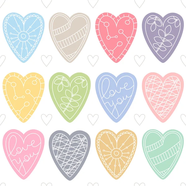 Kleurrijke harten. Romantische naadloze vector patroon voor Valentijnsdag of bruiloft. — Stockvector