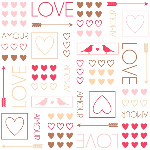 Pattern for gift wrapping. Birds and hearts. Romantic seamless vector pattern for Valentine's Day or wedding. — Stock Vector