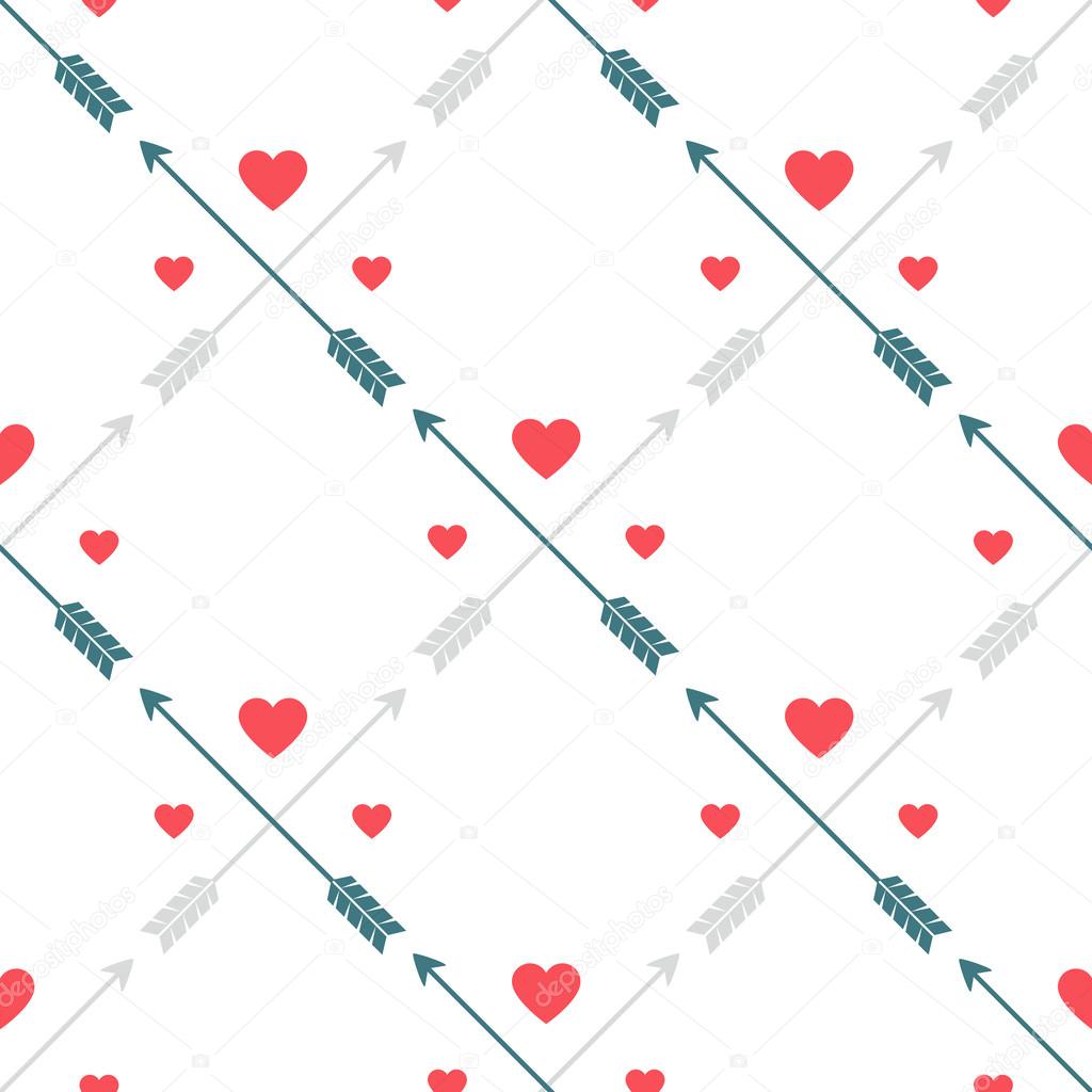 Geometric pattern with hearts and arrows. Romantic seamless vector pattern for Valentine's Day or wedding.