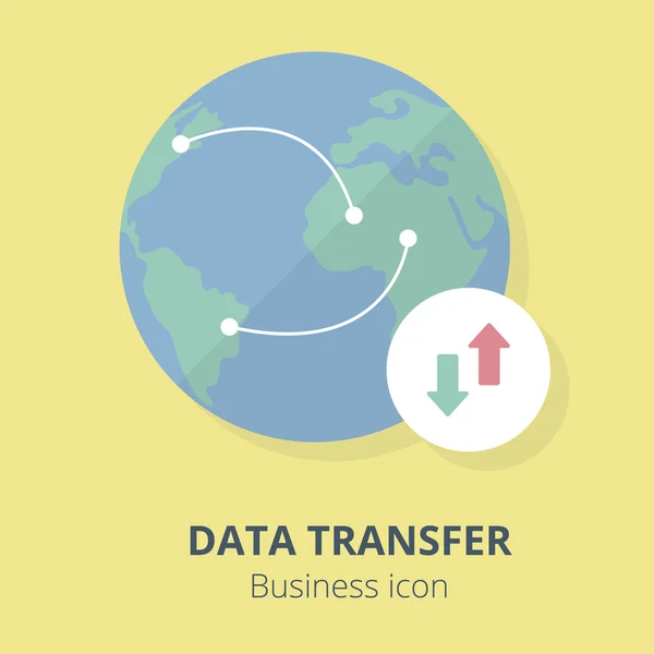 Geschäftsikone. Datenübertragung in die ganze Welt. flache Vektorabbildung. — Stockvektor