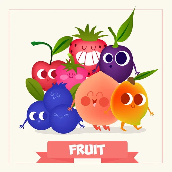 Ensemble de fruits mignons — Image vectorielle