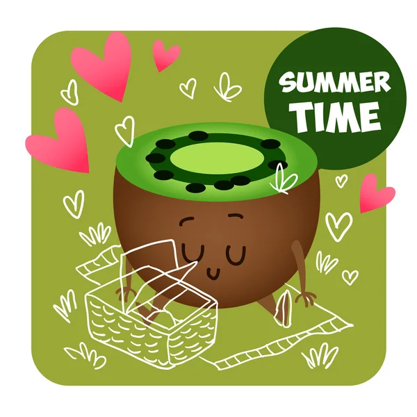 Hora de verano - Kiwi en un picnic . — Vector de stock