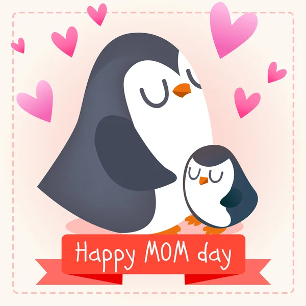 Feliz dia da mãe. Pinguins. . — Vetor de Stock