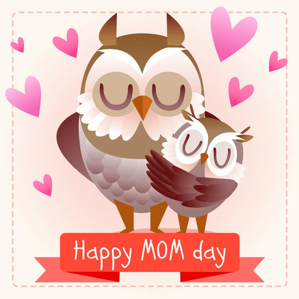 Happy mother's Day. Uilen. — Stockvector