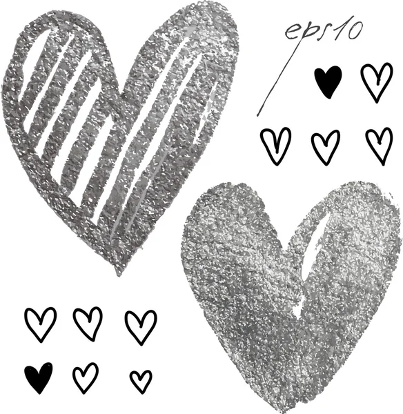 Silver watercolor hearts — Stock Vector