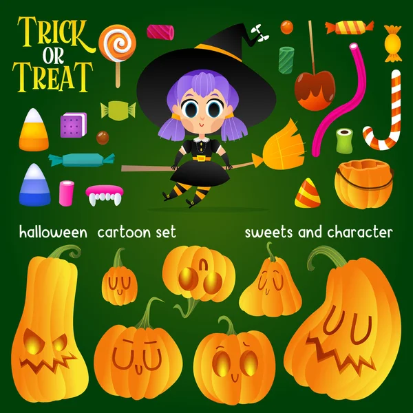 Ensemble de personnages et de bonbons pour Halloween — Image vectorielle