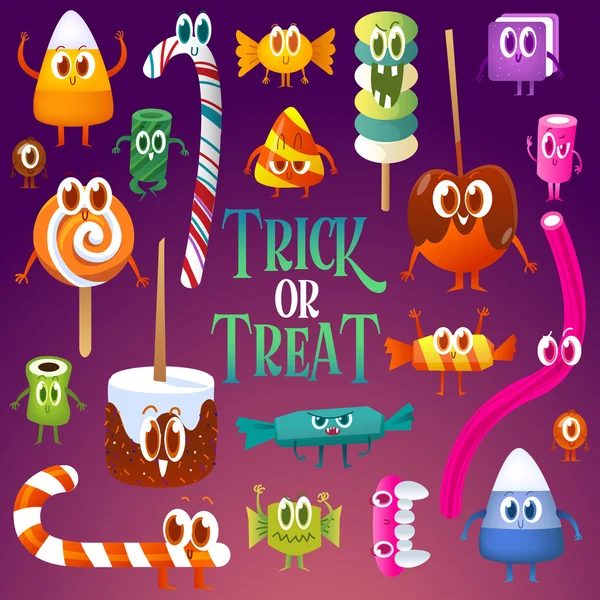 Definir doces de desenhos animados para Halloween — Vetor de Stock
