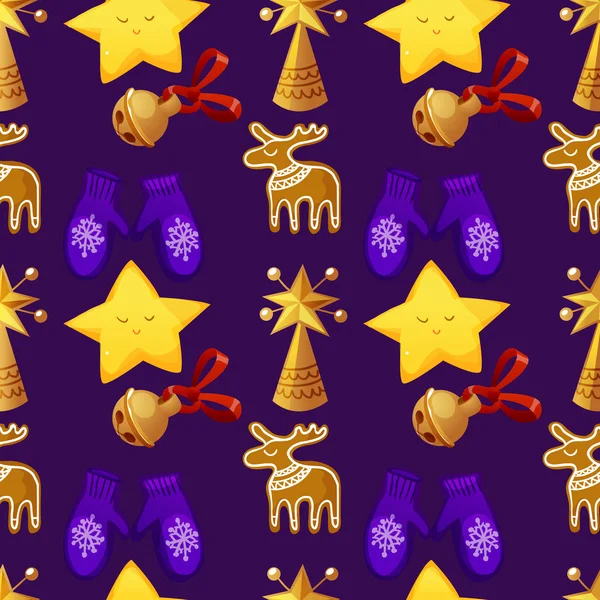 Seamless vector pattern in Christmas style with Christmas items. Background in cartoon style. — Stock Vector