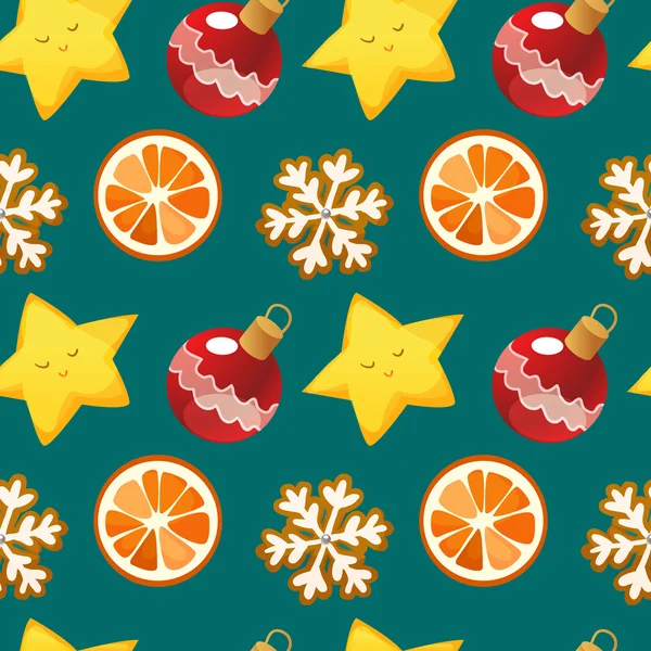 Seamless vector pattern in Christmas style with Christmas items. Background in cartoon style. — Stock Vector