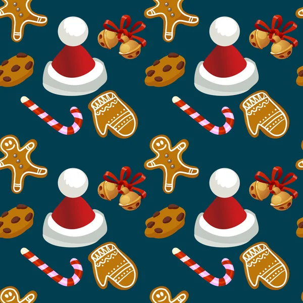 Seamless vector pattern in Christmas style with Christmas items. Background in cartoon style. — Stock Vector