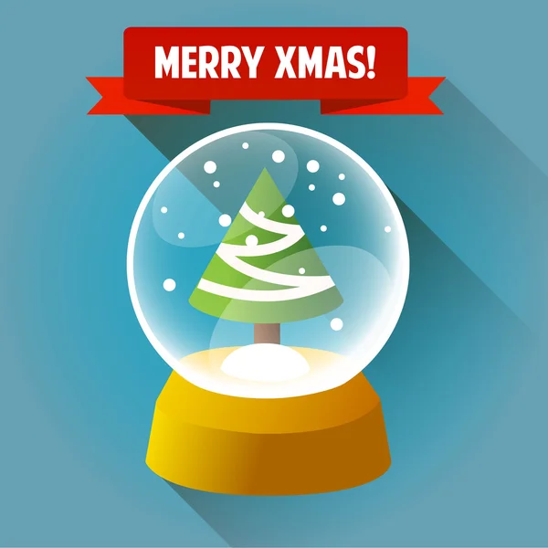 Bola de cristal de Navidad con un árbol de Navidad dentro . — Vector de stock