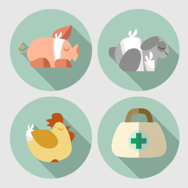 Een set van plat pictogrammen huisdieren van de veterinaire met verschillende dieren. — Stockvector