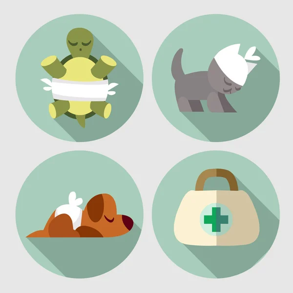 Een set van plat pictogrammen huisdieren van de veterinaire met verschillende dieren. — Stockvector