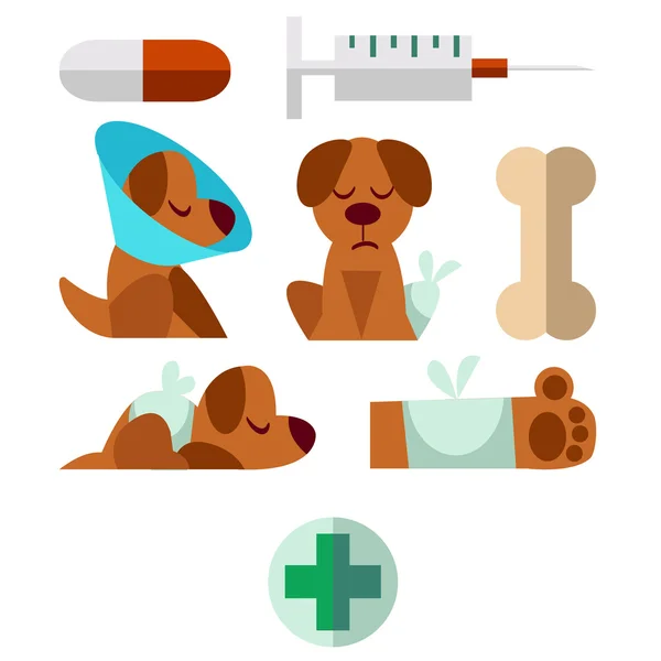 Un conjunto de imágenes sobre el tema de Veterinaria con un perro . — Vector de stock