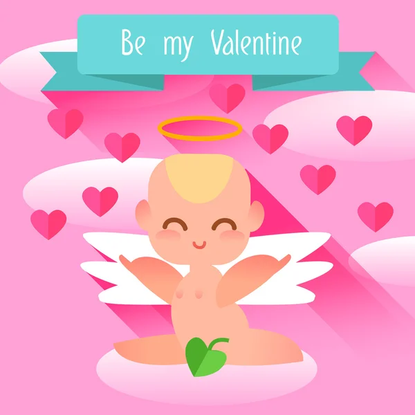 Happy Valentine's Day. Cute angel style flat. — Stock Vector