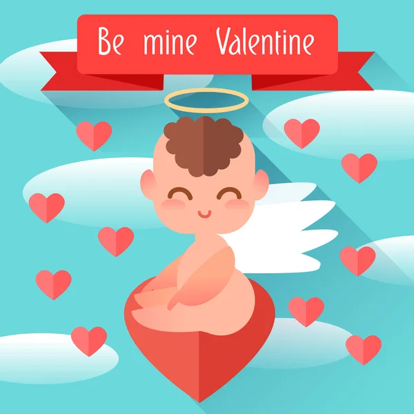 Happy Valentine's Day. Cute angel style flat. — Stock Vector