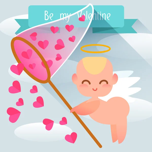 Happy Valentine's Day. Cute angel style flat. — Stock Vector