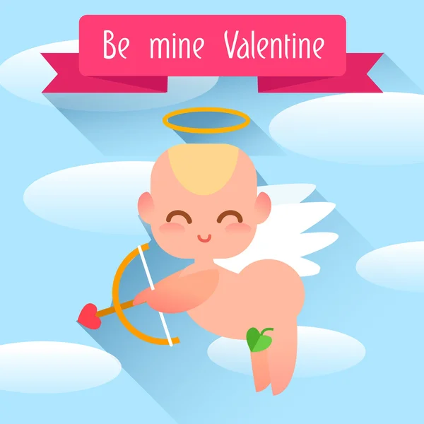 Happy Valentine's Day. Cute angel style flat. — Stock Vector