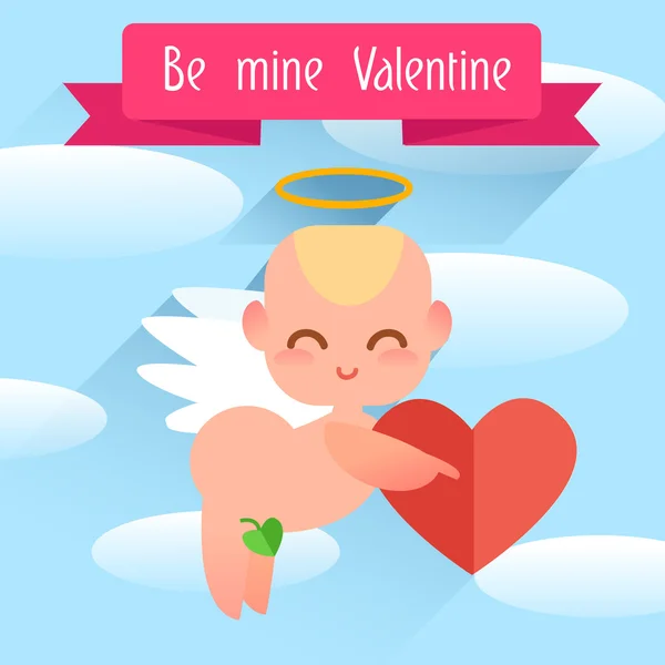 Happy Valentine's Day. Cute angel style flat. — Stock Vector