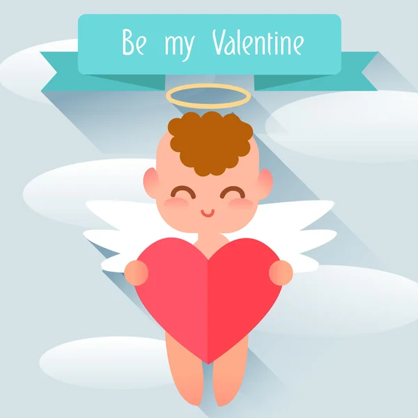 Happy Valentine's Day. Cute angel style flat. — Stock Vector