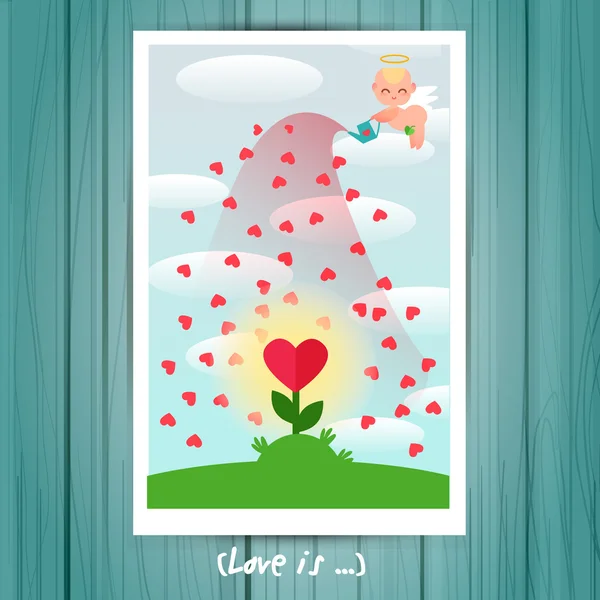 Greeting Card with angel with a watering can — Stock Vector