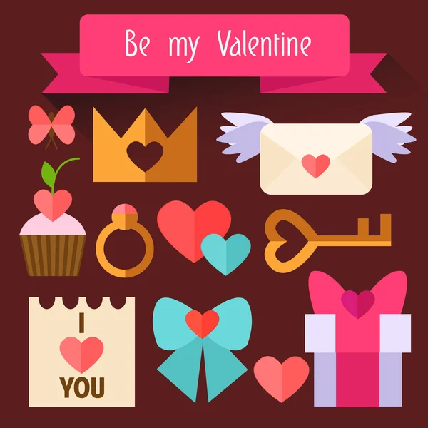 Artículos Día de San Valentín. Ilustración plana . — Vector de stock