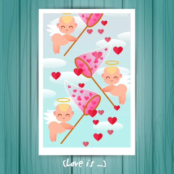 Greeting Card with little cute angels. — Stock Vector