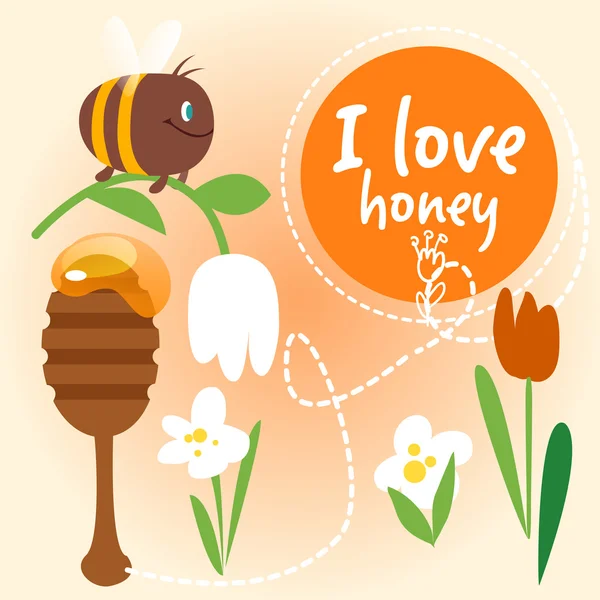 Conjunto de desenhos animados mel natural . —  Vetores de Stock