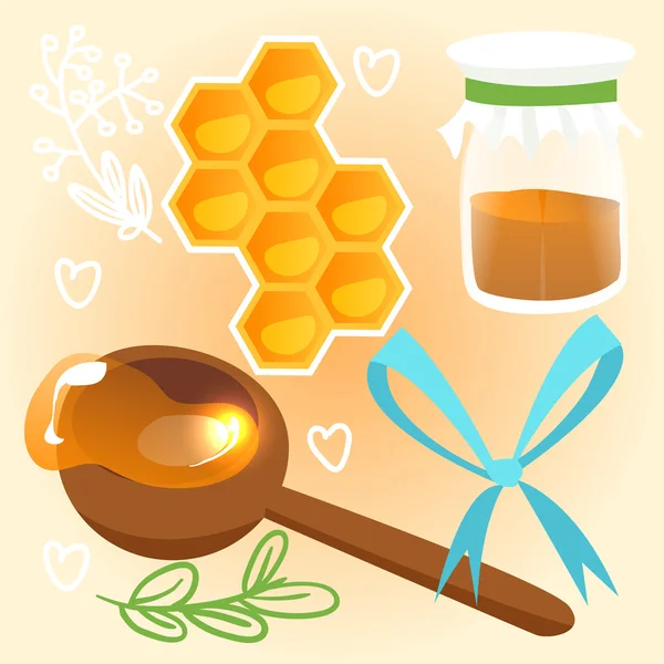 Conjunto de desenhos animados mel natural . — Vetor de Stock