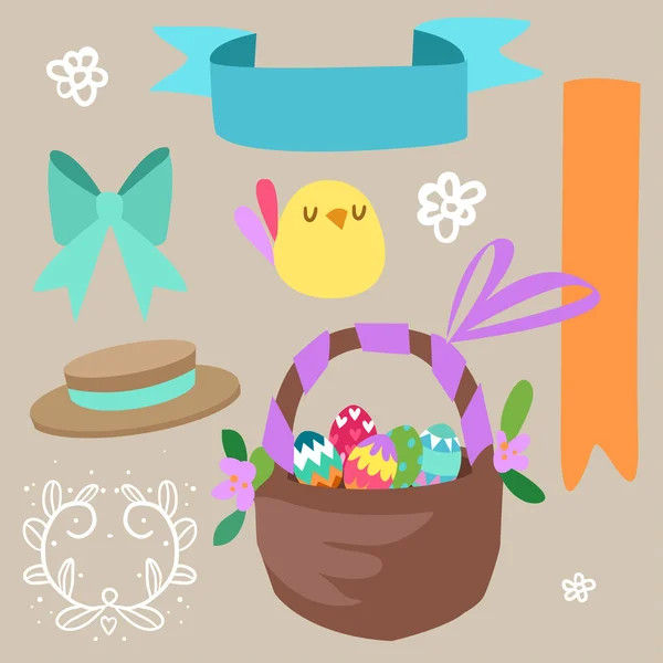 Set of Easter flat elements. — Stock Vector
