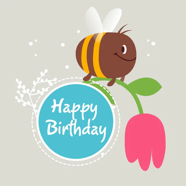 Cute floral vector card. Funny bee — Stock Vector