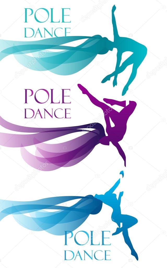 Pole dancers on white background.