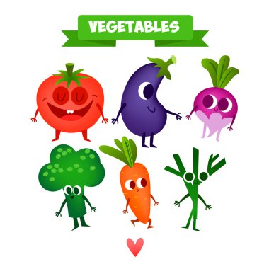 Sevimli meyve kümesi. komik karakterler.