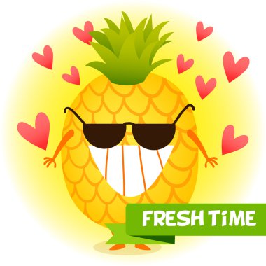 Resimde komik karakterler ile. taze ananas.