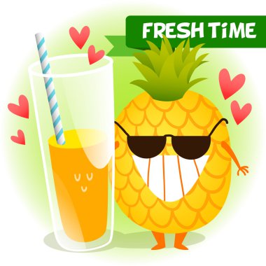 Resimde komik karakterler ile. taze ananas.