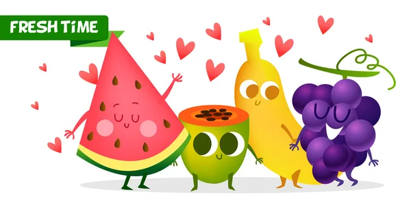 Un conjunto de frutas lindas . — Vector de stock