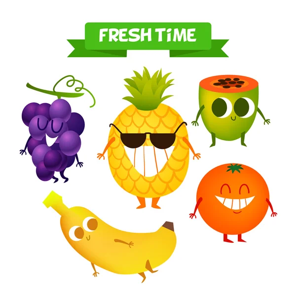 Un conjunto de frutas lindas . — Vector de stock