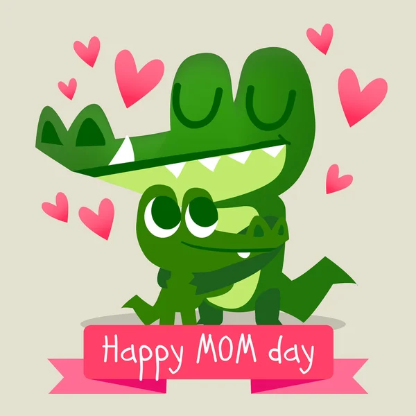 Glad mors dag vykort med krokodiler — Stock vektor