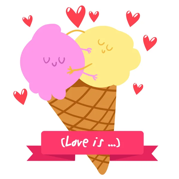 Crème glacée amoureuse. Style plat . — Image vectorielle