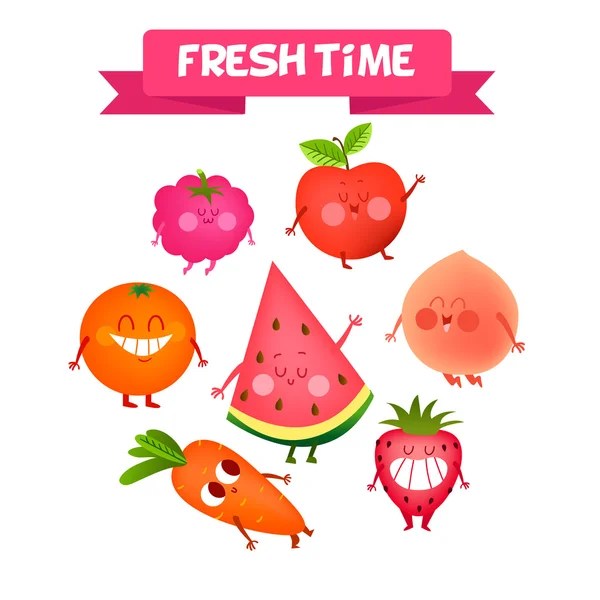 Un juego de frutas lindas. personajes divertidos . — Archivo Imágenes Vectoriales