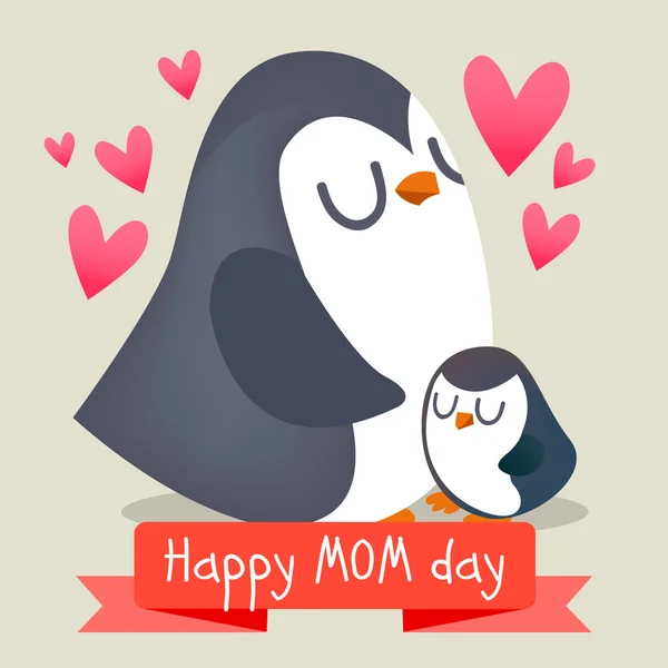 Feliz día de las madres con pingüinos . Vectores de stock libres de derechos